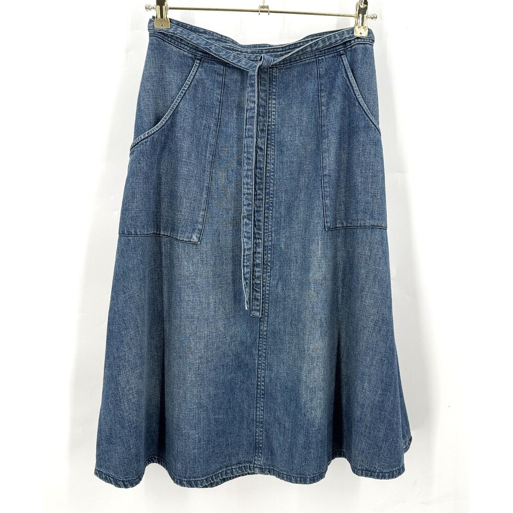 Madewell Denim Wrap Skirt Women S Blue A Line Midi Tie Waist Pockets Minimalist
